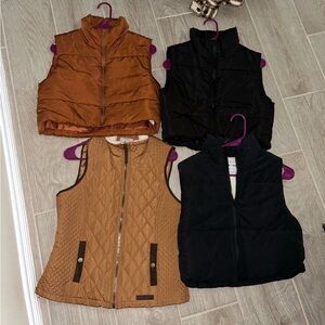 Women's Cropped and Puffer Vests - Black and Tan